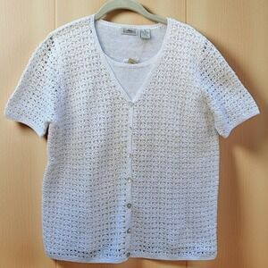 VTG Classic Elements Ivory Crochet Cardigan Sweater Womens Medium Cottagcore